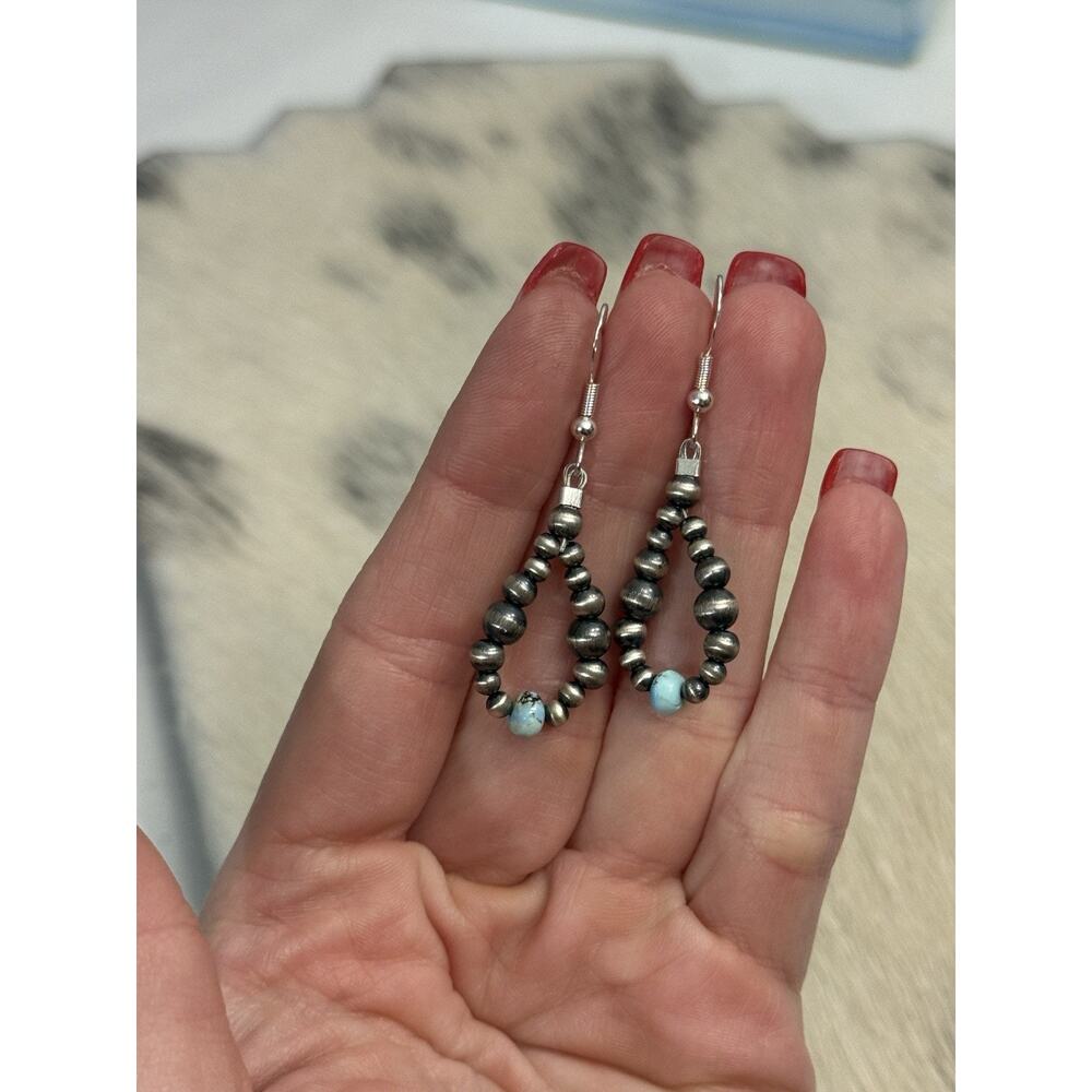 Native American Sterling 925 Golden Hills Turquoise Navajo Pearl Hoop Earrings